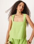 [JJXX] JJXX square neck linen blend top in green (part of a set) 10-12 Parrot Green