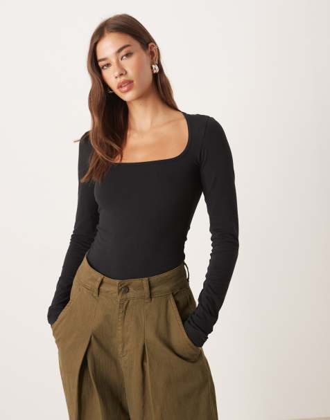 JJXX square neck long sleeve top in black - view 1