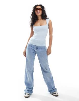 JJXX square neck top in light blue