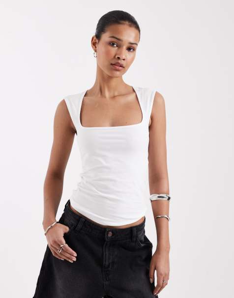 JJXX square neck top in white - view 1