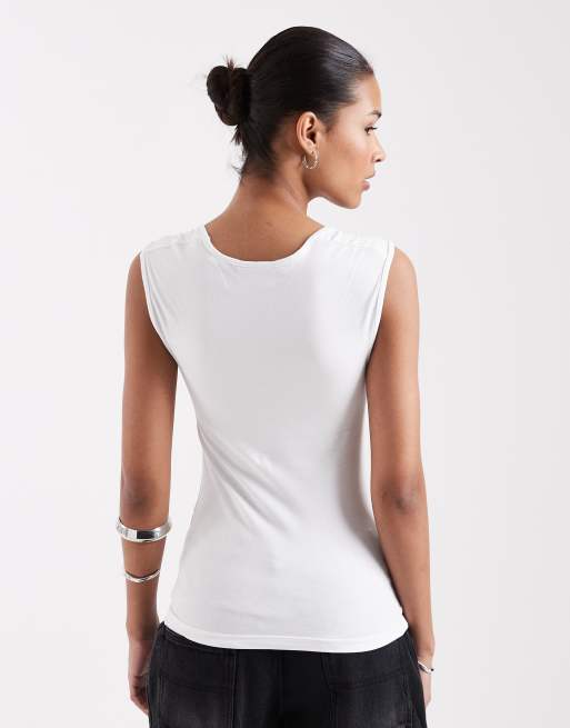 JJXX square neck top in white, 4 of 4