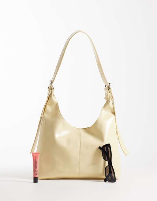 JJXX square patent shoulder bag in butter yellow, 2 of 4