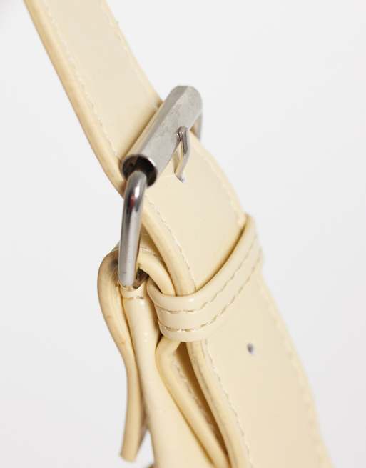 JJXX square patent shoulder bag in butter yellow, 3 of 4