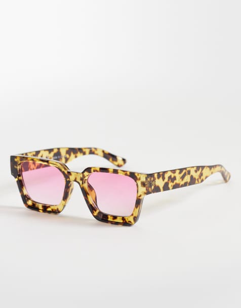 JJXX square tortoishell sunglasses with pink lens - view 1