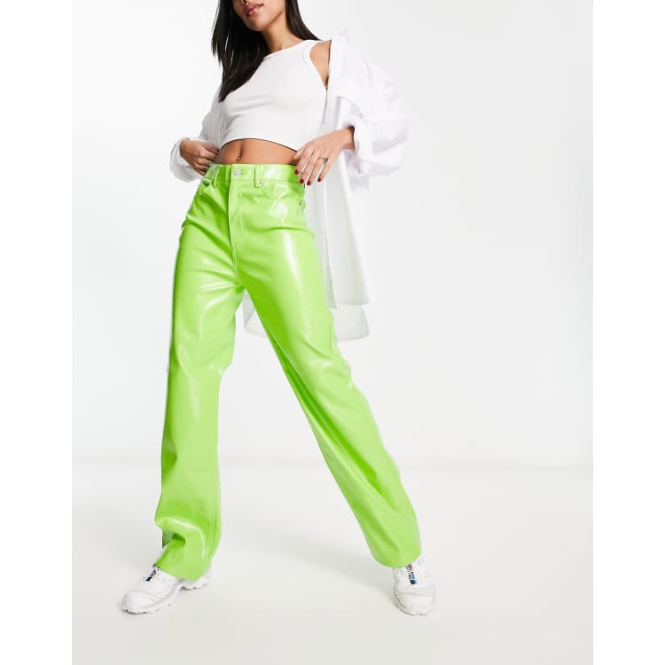 Green vinyl trousers sale