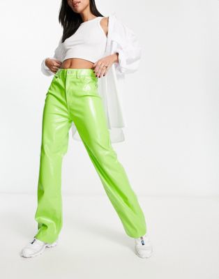 JJXX straight leg vinyl trousers in lime | ASOS