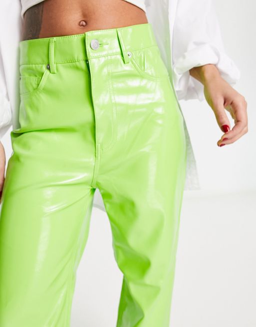 JJXX straight leg vinyl trousers in lime