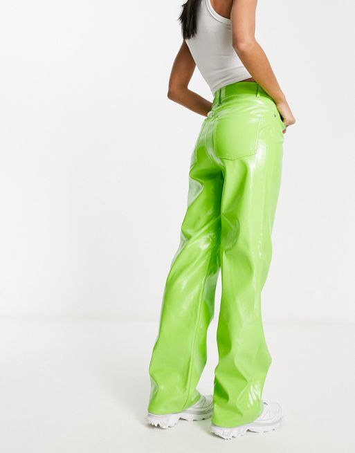 JJXX straight leg vinyl trousers in lime