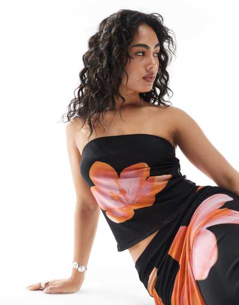 JJXX - Strapless top van mesh met bloemenprint, deel van co-ord set - view 1