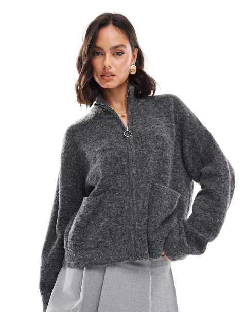 JJXX – Strickjacke in meliertem Dunkelgrau mit Reißverschluss - view 1