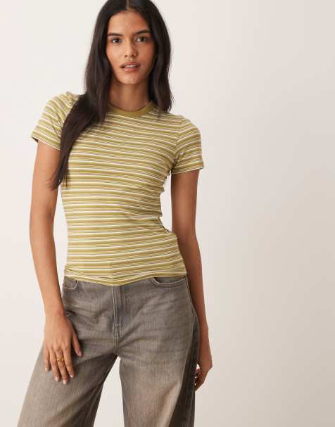 JJXX stripe fitted tee in green - view 1