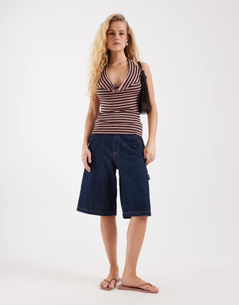 JJXX stripe halter neck in pink and brown - view 1