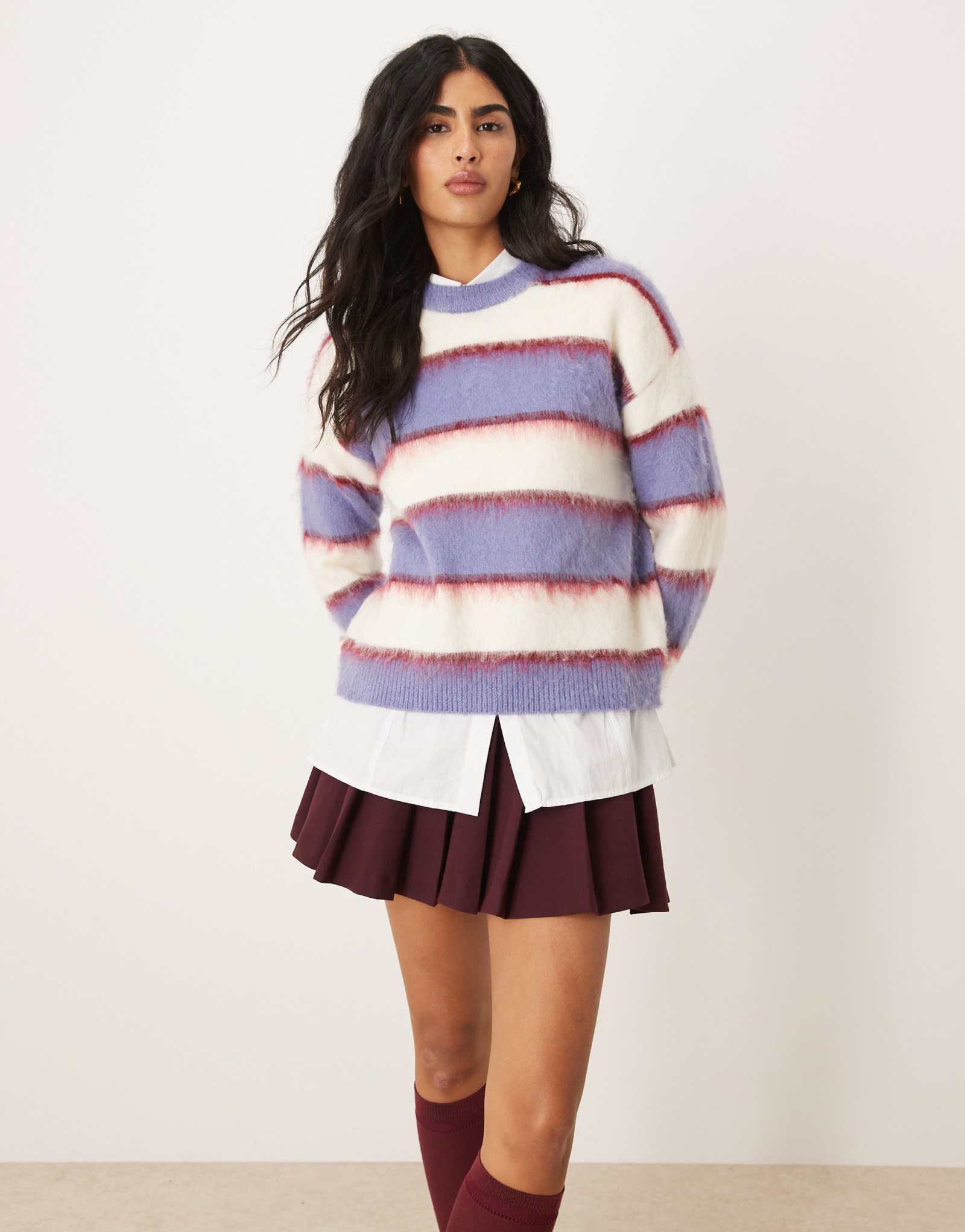 Вязаный свитер в полоску JJXX синего и кремового цветов