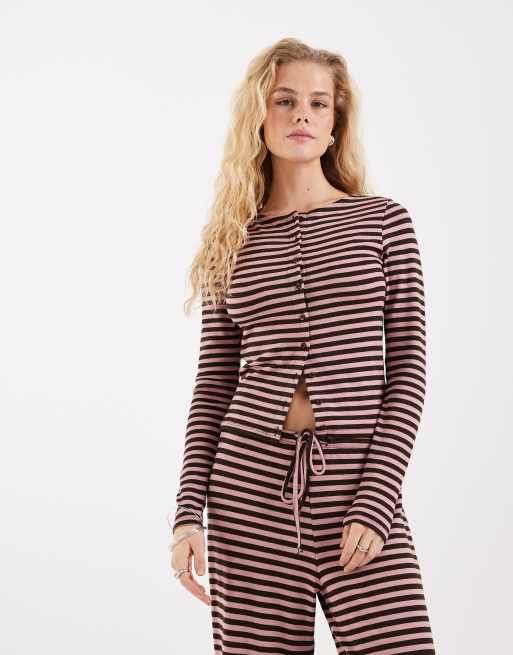 JJXX soft knit stripe set in pink and brown, 3 of 4