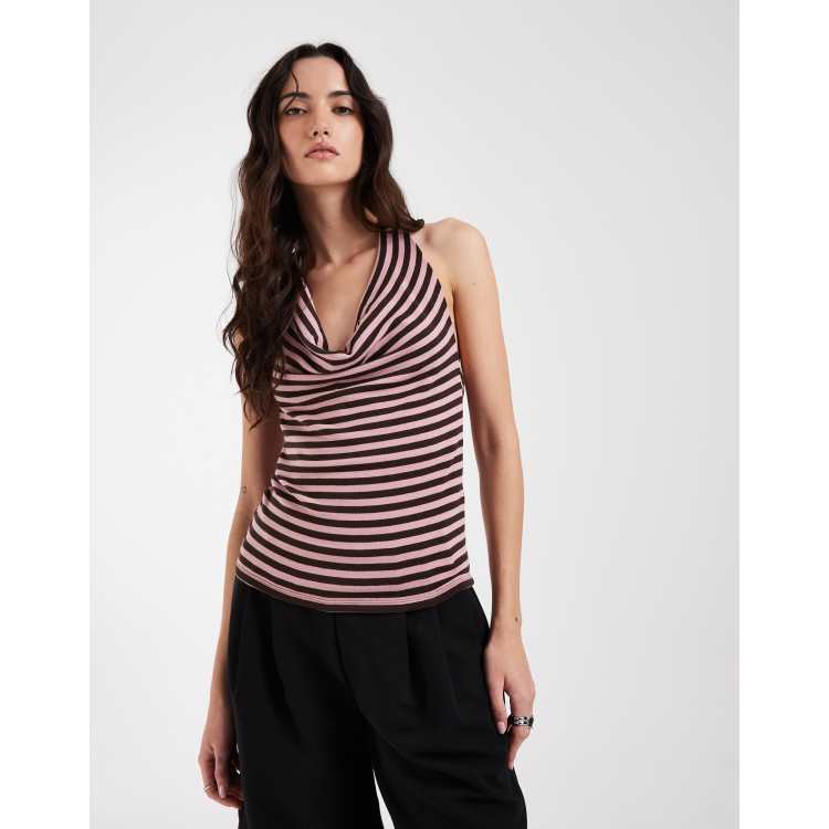 JJXX striped halter neck cami top in pink and brown | ASOS