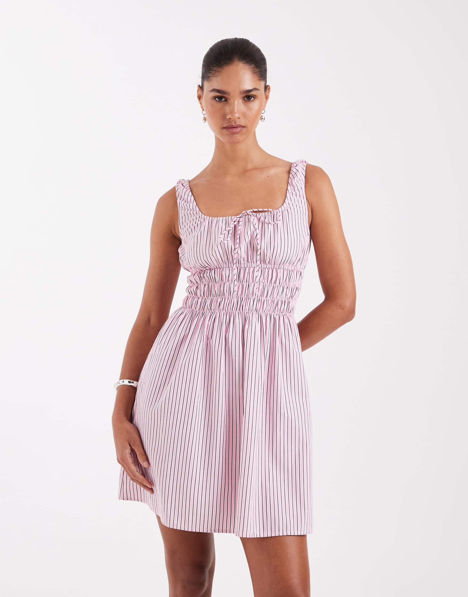 jjxx striped smock mini dress in baby pink
