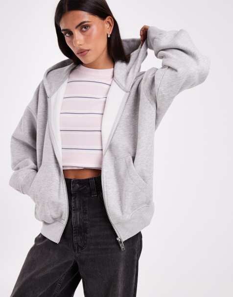 JJXX - Sudadera con capucha oversize de corte boxy con cremallera en gris claro - view 1