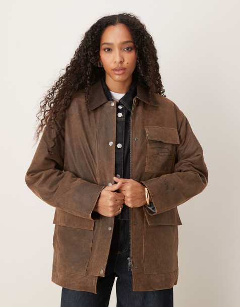 JJXX suede barn jacket in brown - view 1