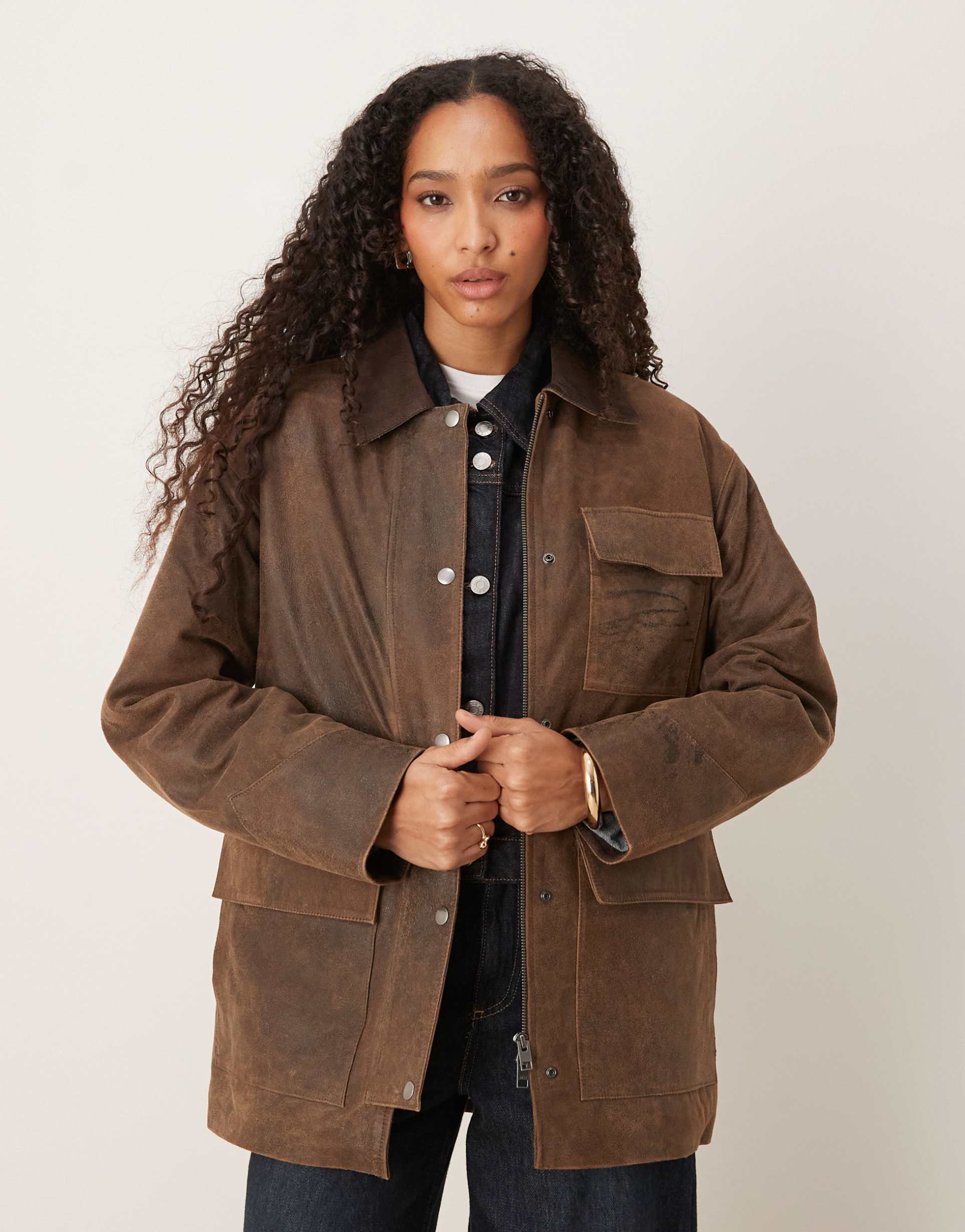 jjxx suede barn jacket in brown