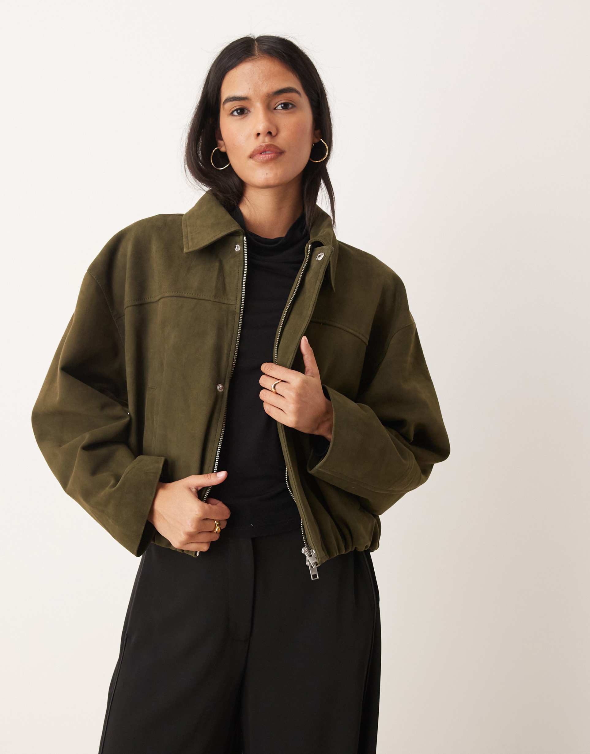 jjxx suede leather jacket in olive