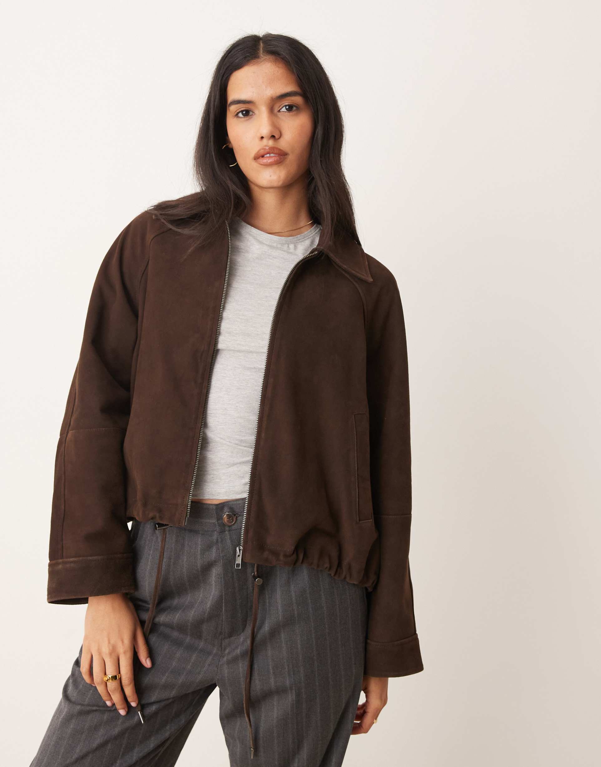 jjxx suede leather zip jacket in brown