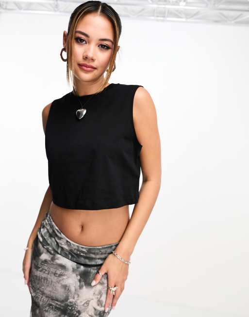 JJXX super cropped t-shirt in black