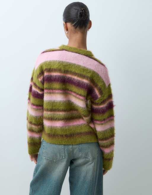 JJXX sweater in green and pink stripe, 2 of 5