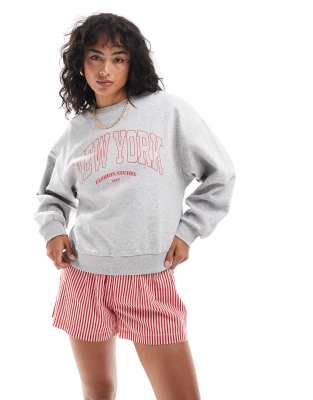 JJXX - Sweatshirt in Grau meliert mit „New York"-Aufdruck auf der Vorderseite