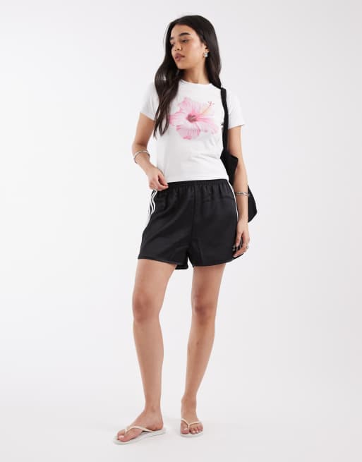 JJXX - T-shirt aderente bianca con stampa di fiore rosa, 2 di 4
