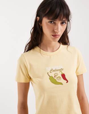 T-shirt ajusté à imprimé piment - Jaune 40-42