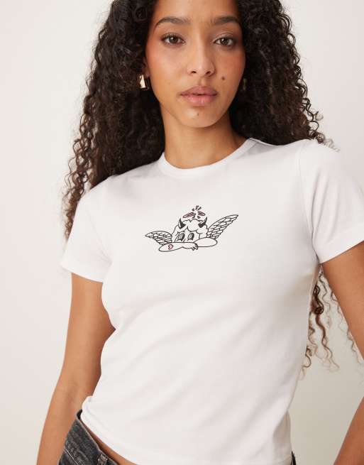 JJXX - T-shirt baby bianca con grafica con angelo, 4 di 4