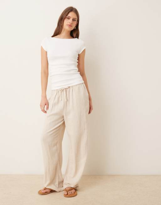 JJXX - T-shirt bianca a coste con scollo a barchetta, 3 di 4