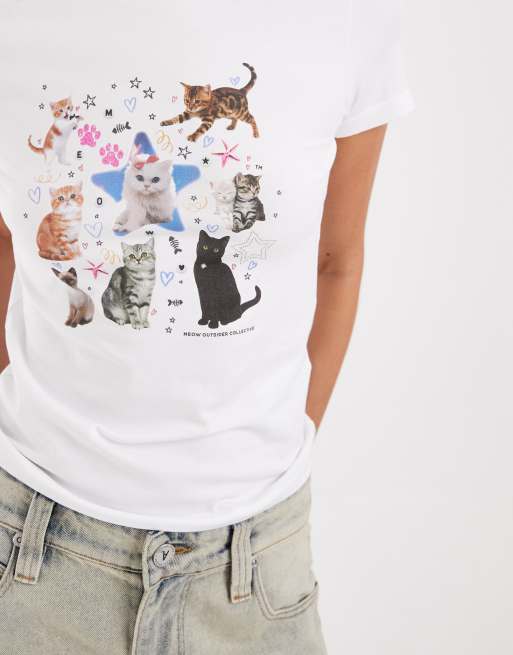 JJXX - T-shirt bianca con stampa di gattini, 3 di 4