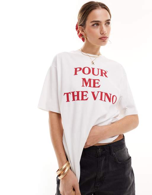 JJXX - T-shirt bianca con stampa “Pour Me The Vino” sul petto