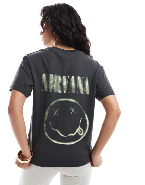 JJXX - T-shirt coupe carrée avec imprimé Nirvana - Gris - view 1