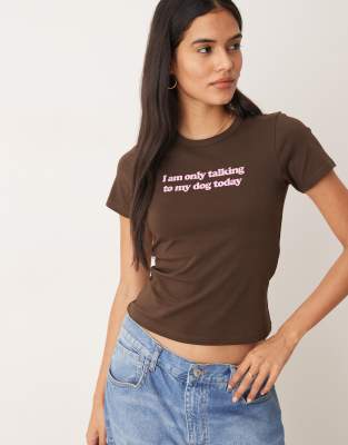 JJXX - T-Shirt in Braun mit Slogan in Rosa-Brown