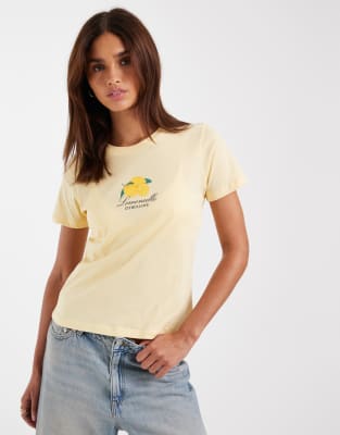 JJXX - T-Shirt in Buttergelb mit Zitronenprint