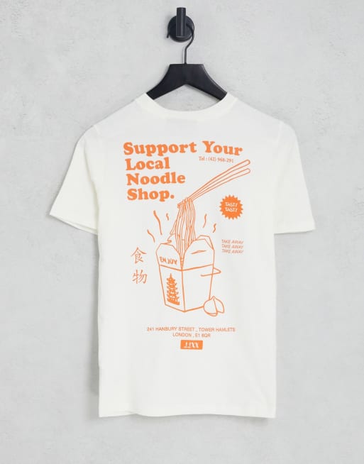 JJXX - T-shirt met 'Support Your Local'-print in wit en oranje