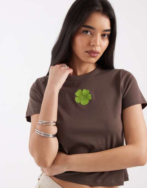 JJXX - T-shirt mini marrone scuro con stampa di fiore grande - view 1