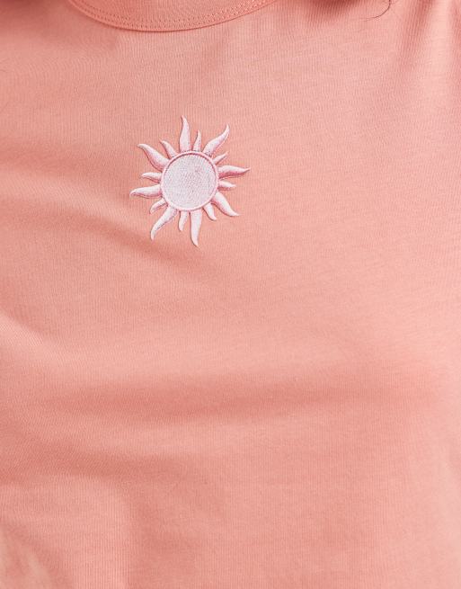 JJXX - T-shirt mini rosa corallo con sole ricamato, 2 di 4