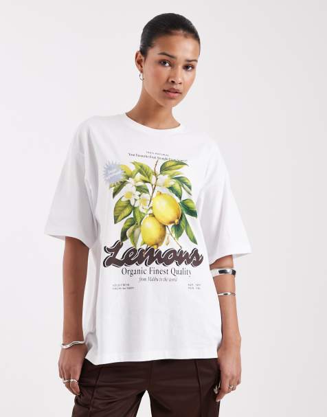 JJXX - T-shirt oversize à imprimé citron sur le devant - Blanc - view 1