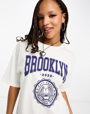 JJXX oversized t-shirt with Brooklyn back print in white - ASOS Price Checker