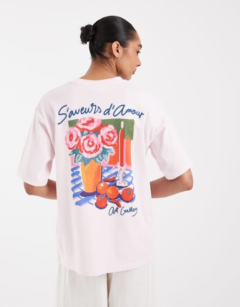 JJXX - T-shirt oversize avec imprimé fleur au dos - Rose - view 1