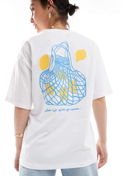 JJXX - T-shirt oversize bianca con stampa di limoni sul retro - view 1