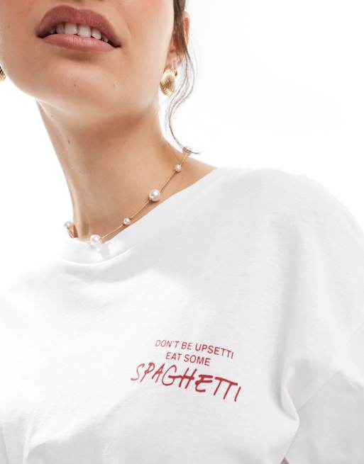JJXX - T-shirt oversize bianca con stampa di spaghetti sul retro, 3 di 4