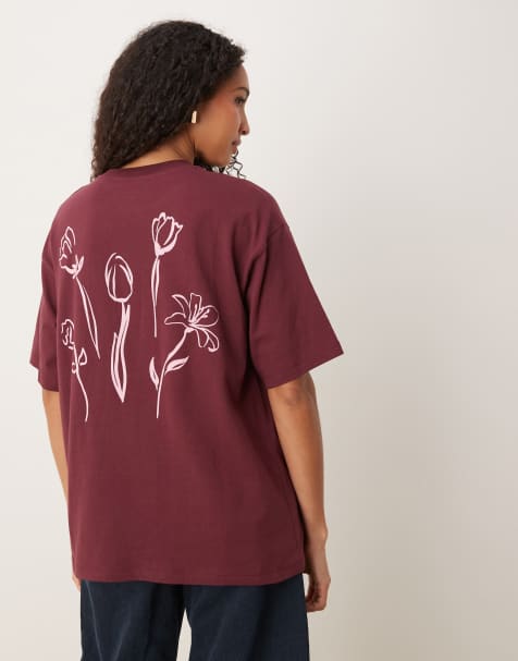 JJXX - T-shirt oversize bordeaux con grafica floreale sul retro - view 1