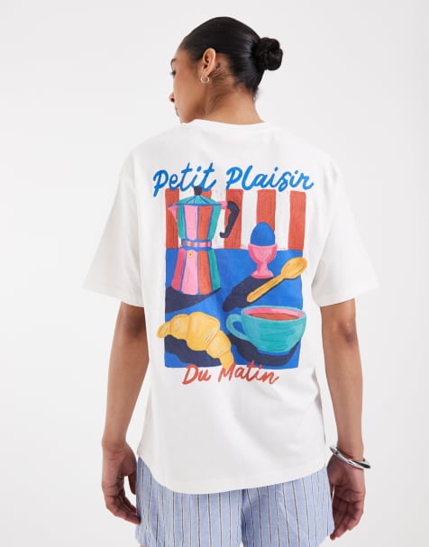 JJXX - T-shirt oversize color crema con stampa di colazione sul retro - view 1