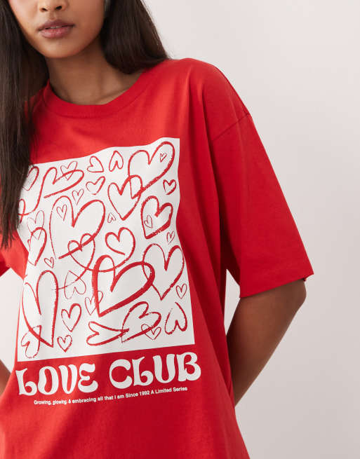 JJXX - T-shirt oversize rossa con stampa di cuori, 3 di 4