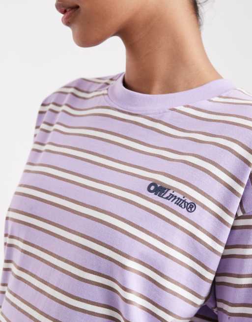 JJXX - T-shirt oversize viola a righe, 3 di 4