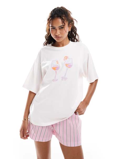 JJXX – T-shirt oversize z pomarańczowo-różowym motywem drinka - view 1